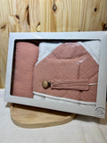 Coffret naissance personnalisé – Plaid bébé , cape de bain & attache tétine - Terracotta